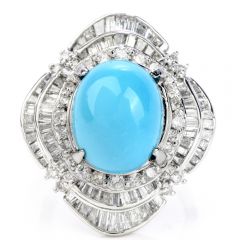 Estate Turquoise Diamond Platinum Ballerina Cocktail Ring