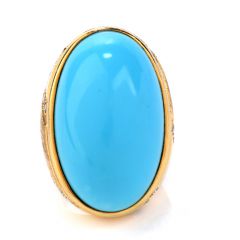 Vintage GIA Persian Turquoise & Diamond 18K Gold Oval Cocktail Ring  