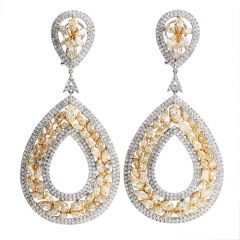 Estate 27.20 Carat Diamond Gold Floral Large Drop Earrings