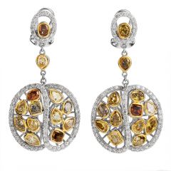 Estate Fancy Color Diamond Dangel Drop Gold Earrings