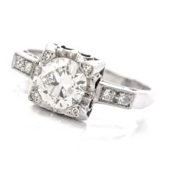 Estate Diamond Platinum Round Cut Filigree Engagement Ring