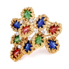 Vintage 1.20cttw Diamond 18k Gold Encrusted Enamel Brooch Pin l Dover Jewelry