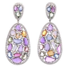 Natural GIA Sapphire Diamond 18K Gold Dangle Earrings