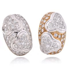   Estate Diamond Platinum 18k Gold Hoop Clip Earrings