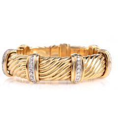 BVLGARI 1.55ct Diamond 18K Gold Grooved Cuff Bracelet 