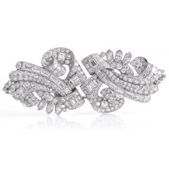 Vintage 12.82cttw Diamond Platinum Double Clip Brooch Pin