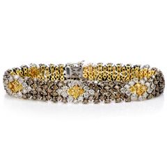 Estate Yellow Champagne White Diamond 18K Snake Bracelet