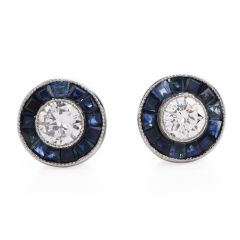 Classic Deco 1.25 Diamond Sapphire Platinum Stud Earrings