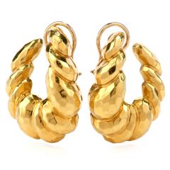 Henry Dunay 18K Yellow Gold Hammered Oval Hoop Clip On Earring