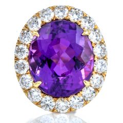 Vintage Retro Diamond Fine Amethyst 18K Yellow Gold Halo Cocktail Ring