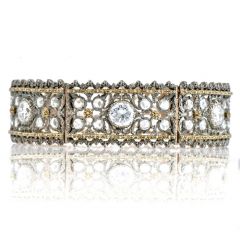 Buccellati Vintage Rose Cut Diamond 18K Gold Silver Flower Flex Link Bracelet 