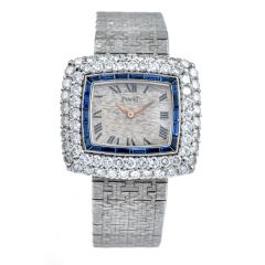Vintage Piaget Diamond Sapphire 18K White Gold #9566 Unisex Wristwatch 