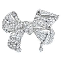 Vintage Art Deco 17.27cts Diamond Platinum Large Bow Brooch Pin Pendant 
