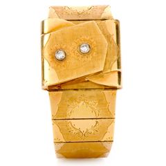 Vintage Diamond Gold  Engraved Bracelet Bracelet Omega Watch
