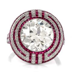 Vintage Art Deco 6.05ct Old European Cut Diamond Ruby Platinum Ring