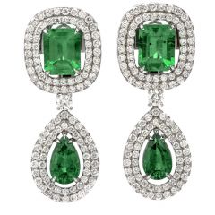 Diamond Colombian Emerald 18K Gold Halo 12.27ct Drop Earrings