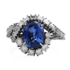 Vintage 4.03ct Ceylon Sapphire Diamond 18K Gold Bypass Cocktail Engagement Ring 
