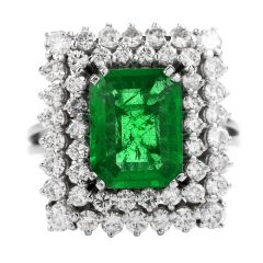 Estate AGL 2.48ct Colombian Emerald Diamond Platinum Rectangular Cocktail Ring