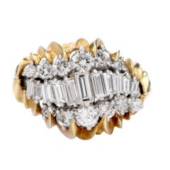Vintage Diamond Platinum 18K Gold Floral Heavy Ring 