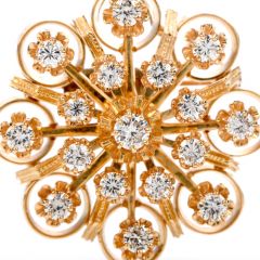 Estate Diamond 14K Yellow Gold Open Flower Brooch Pin Pendant