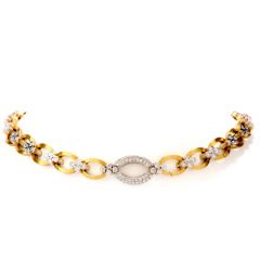 Estate Diamond 18K Yellow Gold Chain Link Cluster Collar Necklace