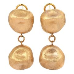 Giordana Castellan Italian 14K Yellow Gold Beaded Textured Drop Earrings 