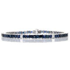 Estate Square Step-cut Sapphire Princess Diamond Gold Tennis Bracelet