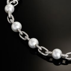 Estate 22.00 carats Diamond Southsea Pearl 18K Gold  Link Necklace