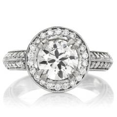 Estate Round Natural Diamond 14K White Gold Halo Engagement Ring