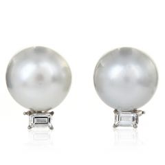  Estate 15mm South Sea Pearl 0.95cts Diamond White Gold Classic Clip On Earrings