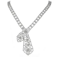 Estate Diamond 18K White Gold Sparkly Tie Scarf Link Chain Necklace