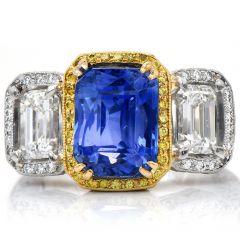 9.89 carats No-Heat GIA Sapphire Fancy Diamond three stone Platinum Ring