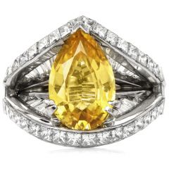 GIA Vivid Yellow No Heat Sapphire Diamond Platinum Pear Cut Unique Cocktail Ring
