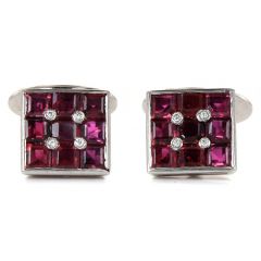 Estate Diamond Ruby 18K White Gold Square Dice Men Tuxedo Cufflinks