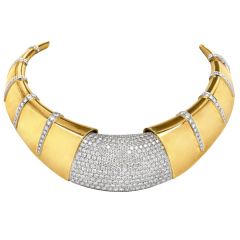 Italian Diamond Gold 18K Cleopatra Wide Choker Collar Necklace 31.66cts