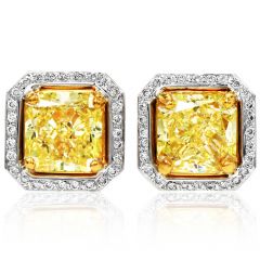 GIA 6.67cts Fancy Yellow Cushion Diamond 18K Stud Earrings-Dover Jewelry