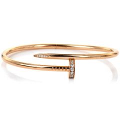 Cartier Juste Un Clou Diamond 18K Rose Gold Nail Bangle Bracelet Size19