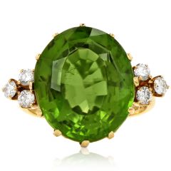 Estate Peridot Diamond 18K Yellow Gold British Cocktail Ring