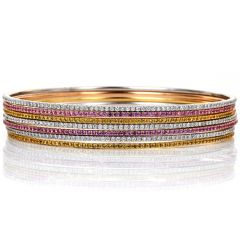 Estate Diamond Yellow Pink Sapphire 18K Tri-Color Gold 7 Days Of the Week Stackable Semanario Bangle Bracelets
