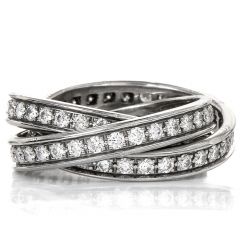 Cartier Diamond 18K White Gold Classic Trinity Band Rolling Ring Size 50