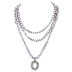 Modern Ivanka Trump Diamond  Pearl 18K Gold Pendant 66'' Long Strand Necklace