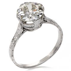 Antique Edwardian Old European Diamond Platinum Filigree Solitaire Engagement Ring