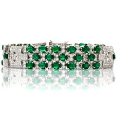 Diamond Emerald 18K White Gold Geometric Link Bracelet