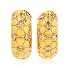 O.J. Perrin Vintage Diamond 18K Yellow Gold Scales French Hoop Earrings