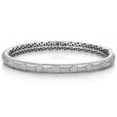 Diamond Flower 18K White Gold Rigato Stackable Bangle Bracelet