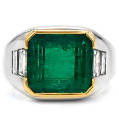 Bvlgari Bulgari 4.59cts Emerald Diamond Platinum Estate Pinky Cocktail Ring 