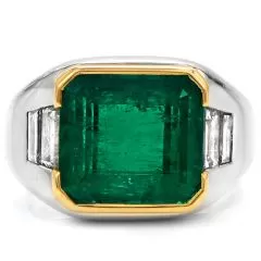 Schilling Platinum, Rectangular Emerald and Diamond Ring, Cocktail Ring | Gemstone Ring, Size 5 3/4, Vintage Jewelry