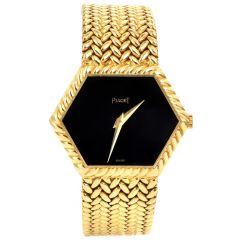 Piaget Vintage Ref 9559 18K Yellow Gold Hexagonal Black Dial Ladies Watch