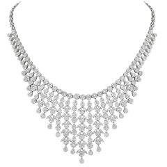 Estate 24.00 Carat round-cut  Diamond 18k gold Fringe Necklace
