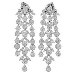 Estate 6.91cts Diamond 18K White Gold Floral Link Dangle Drop Earrings 